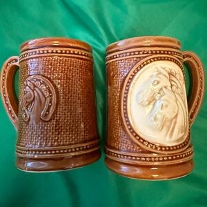 Vintage made in Japan Brown Ceramic Horse Mugs